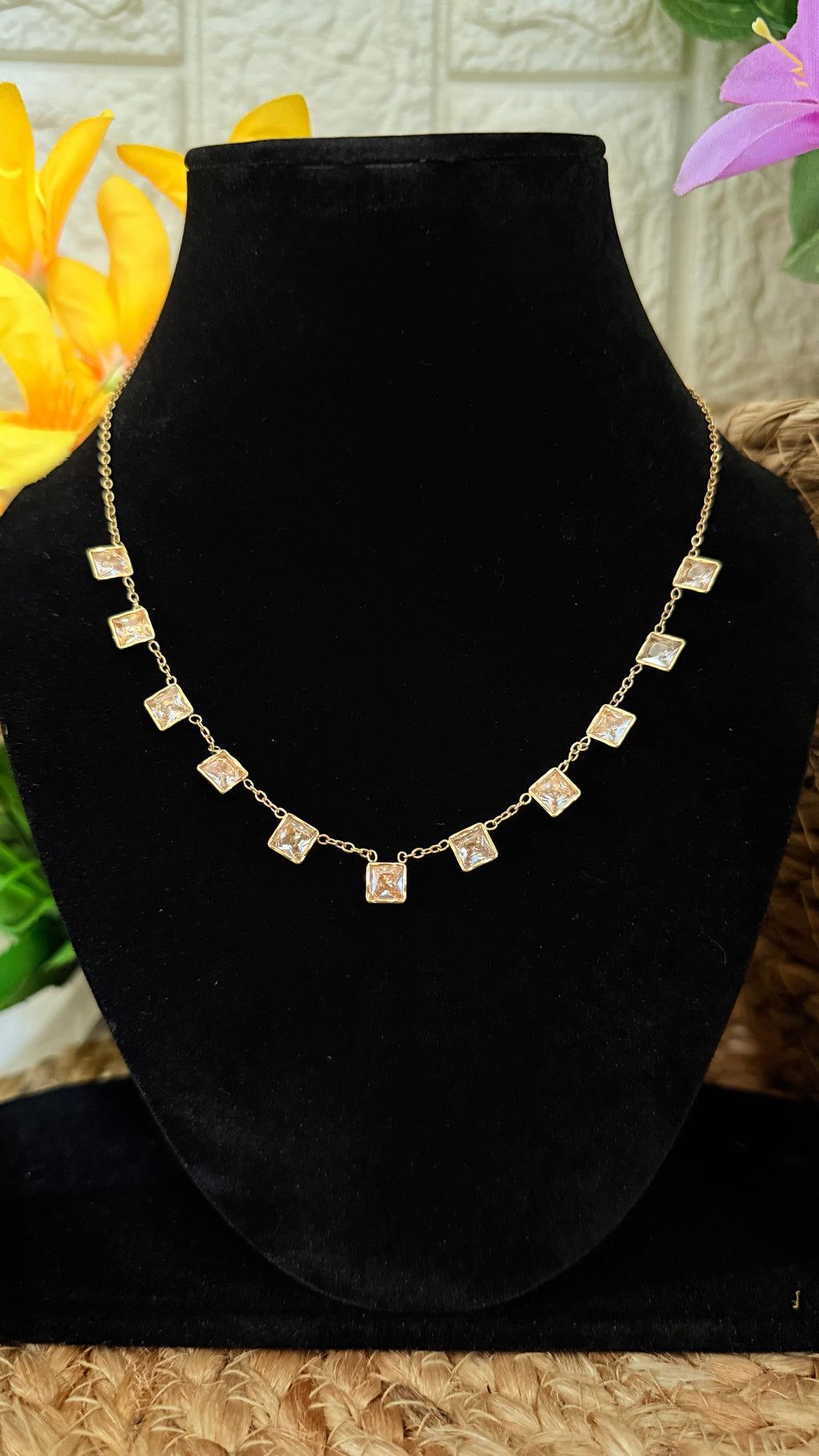 Crystal Charm Anti tarnish stainless steel neck Chain RJ106