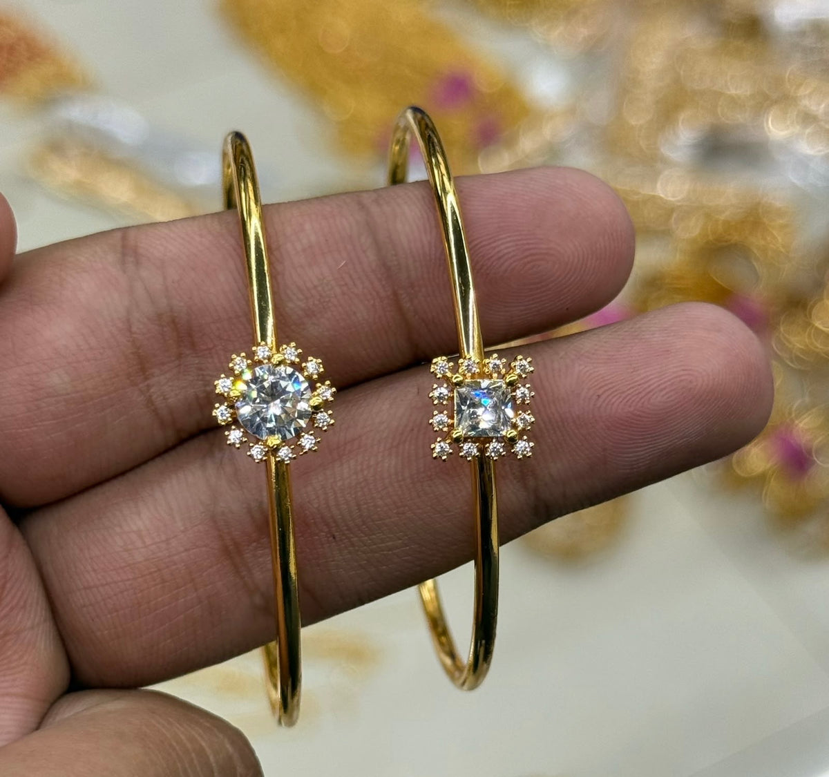 White Stone Adjustable Bangle Gold Plated RJ417