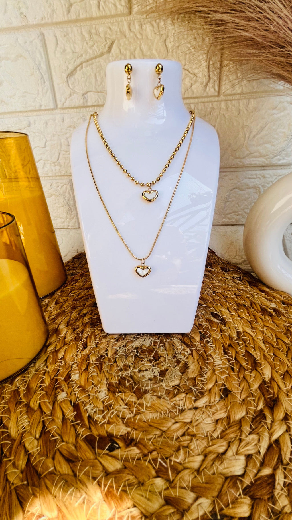 Gold plated Double layer neck chain with earring