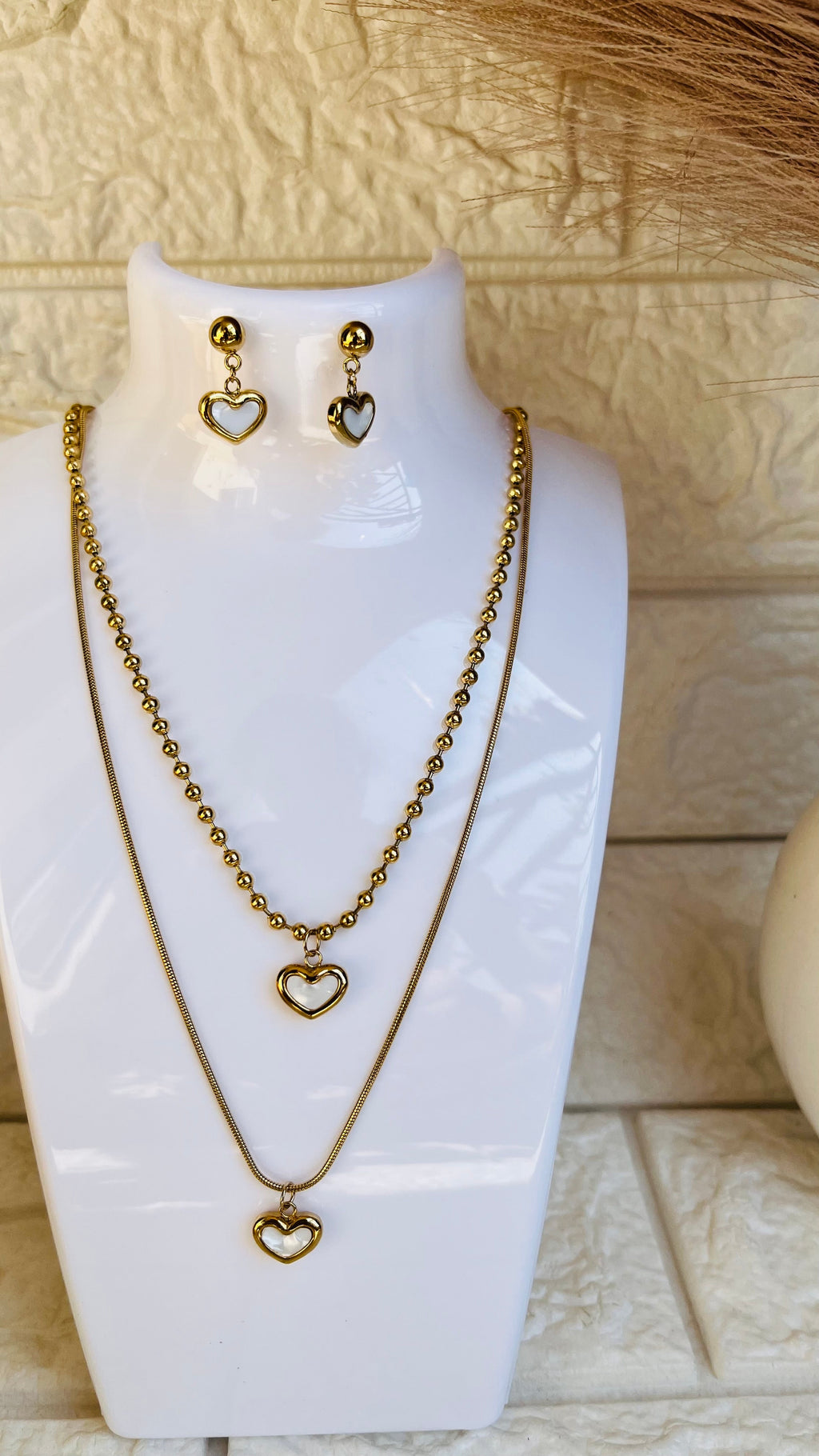 Gold plated Double layer neck chain with earring