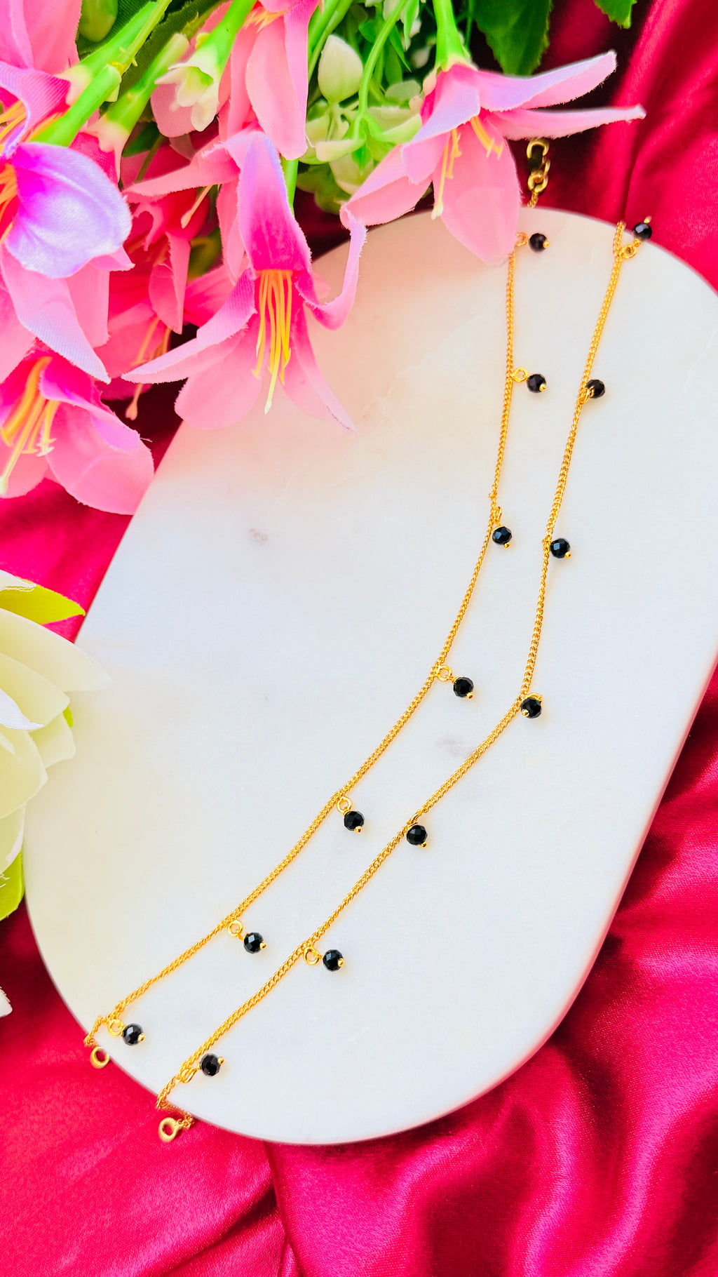 Black Bead Gold Plated Anklets RJ267