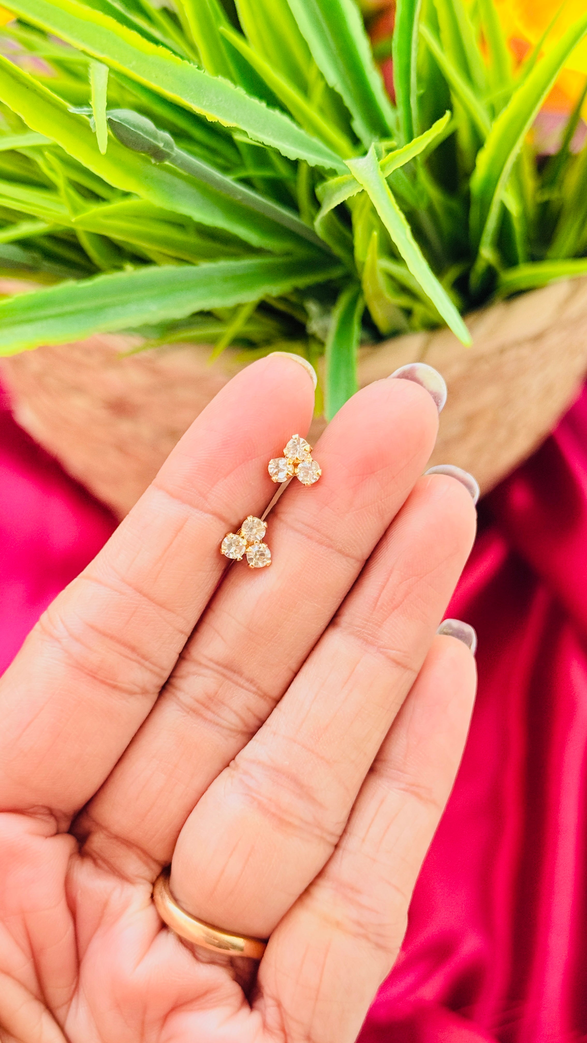 Gold Plated Three Stone Nosepins/Stud RJ252 White