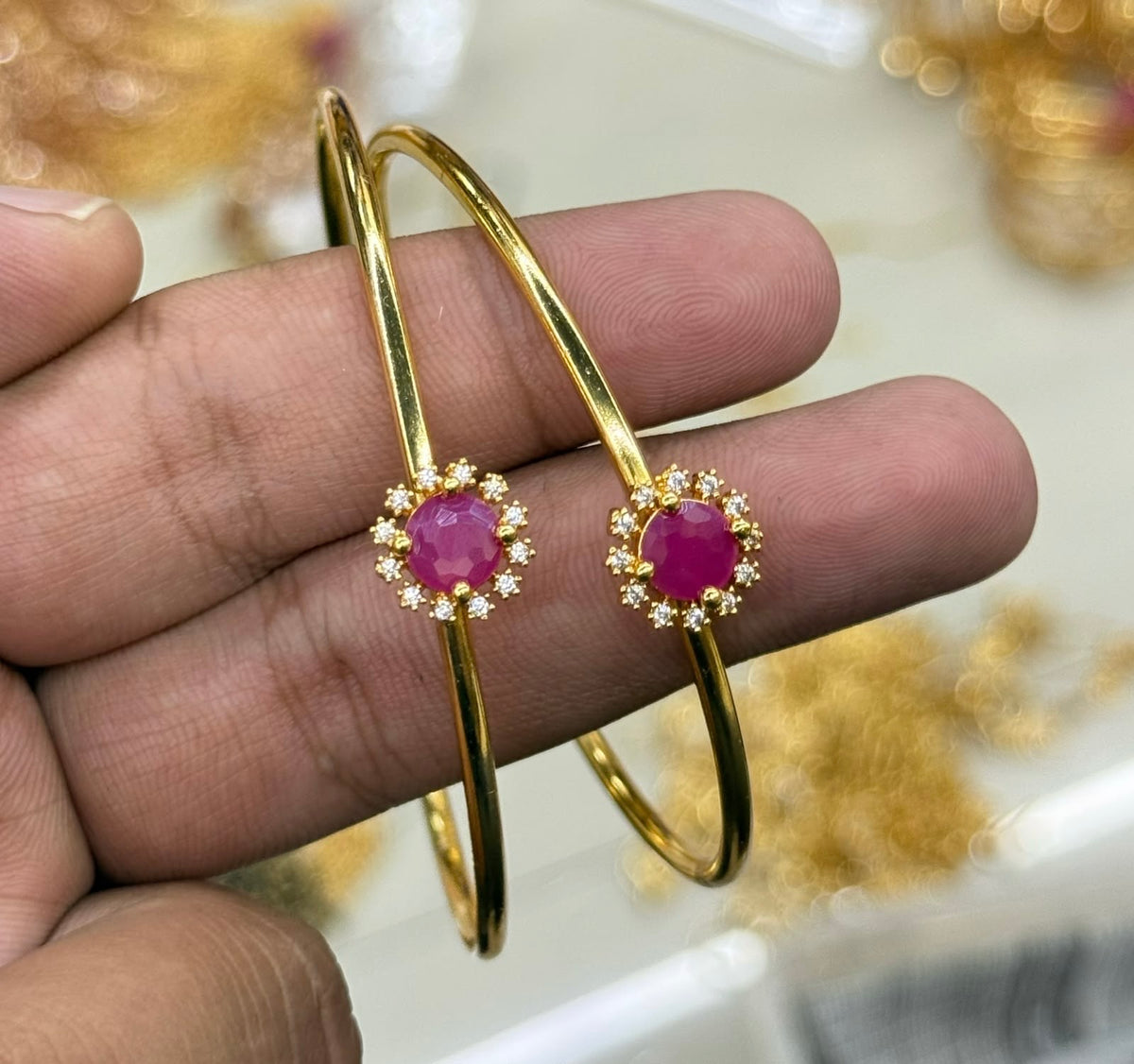 Ruby Stone Adjustable Bangle Gold Plated RJ416