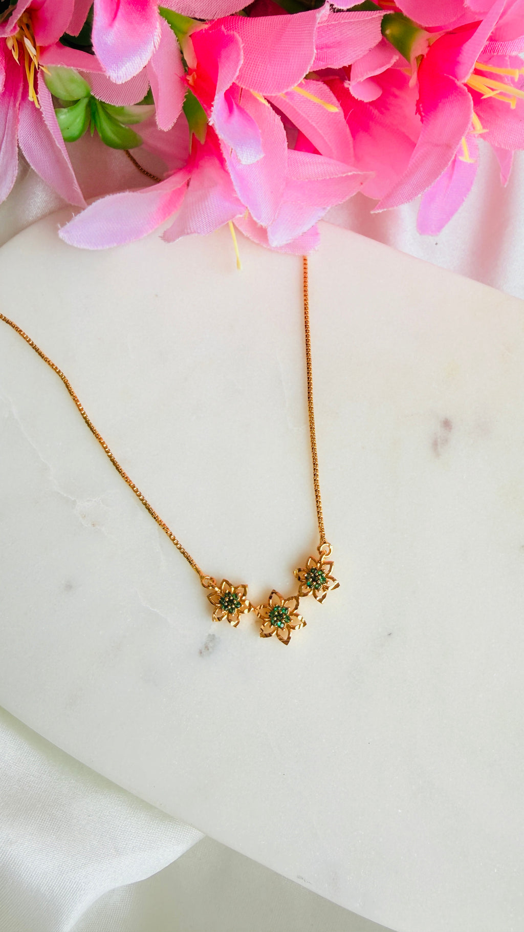 Triple Poovu Cute Diamond Replica Necklace RJ360