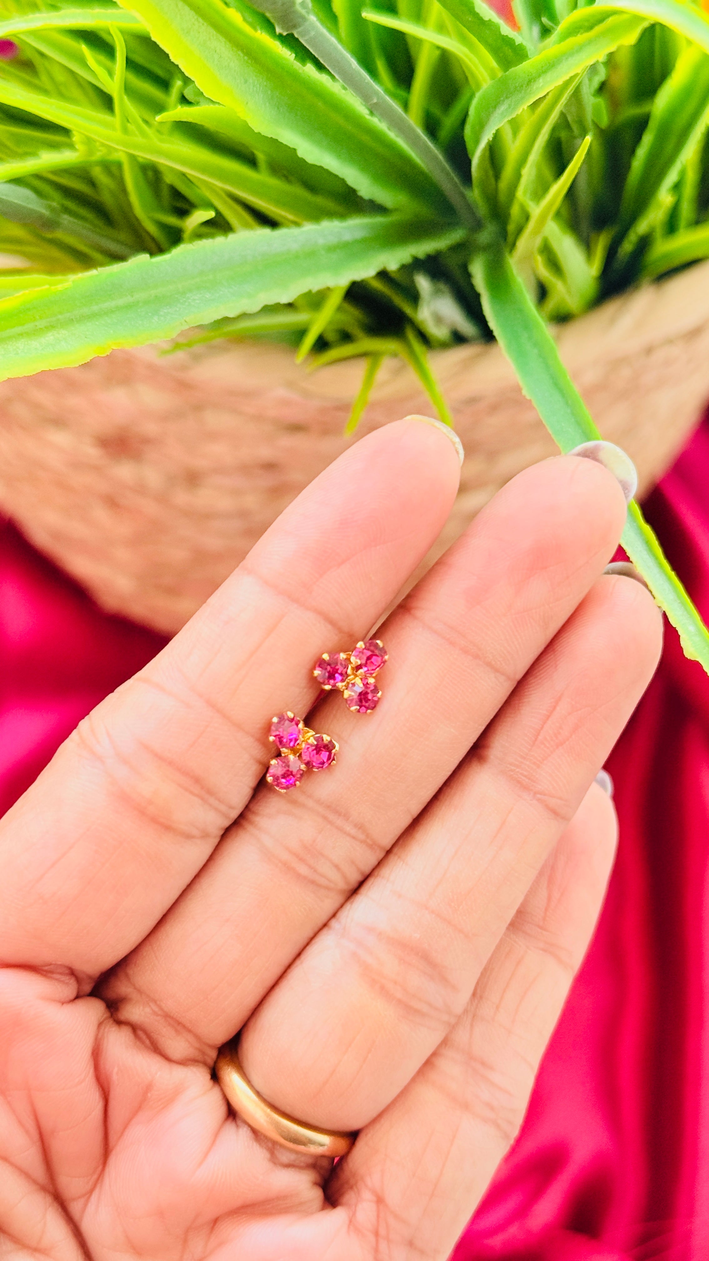 Gold Plated Three Stone Nosepins/Stud RJ252 Pink