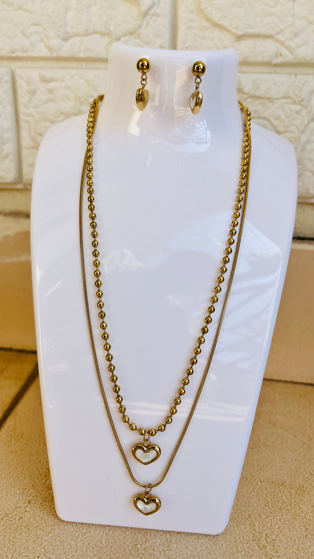Gold plated Double layer neck chain with earring