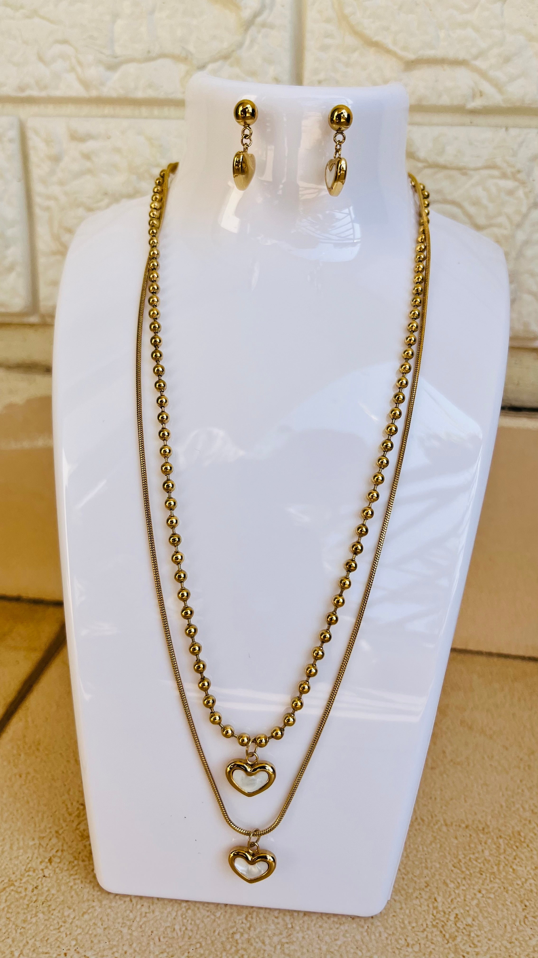 Gold plated Double layer neck chain with earring