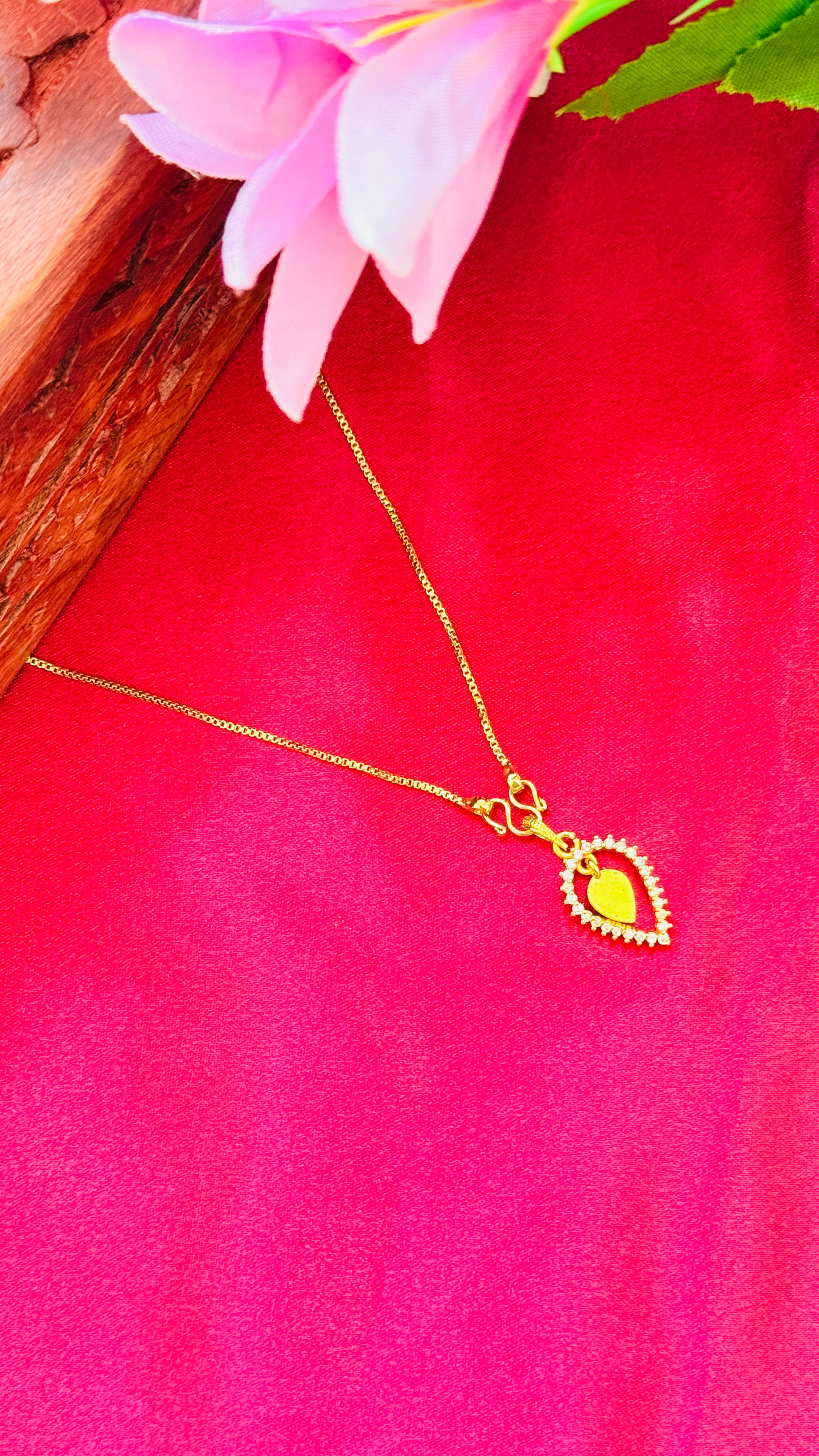 Gold Plated Diamond Pendant with Box Chain RJ256