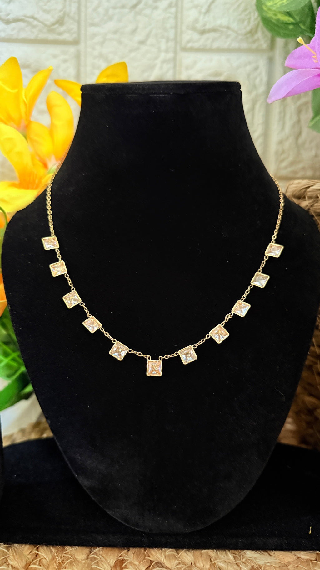 Crystal Charm Anti tarnish stainless steel neck Chain RJ106