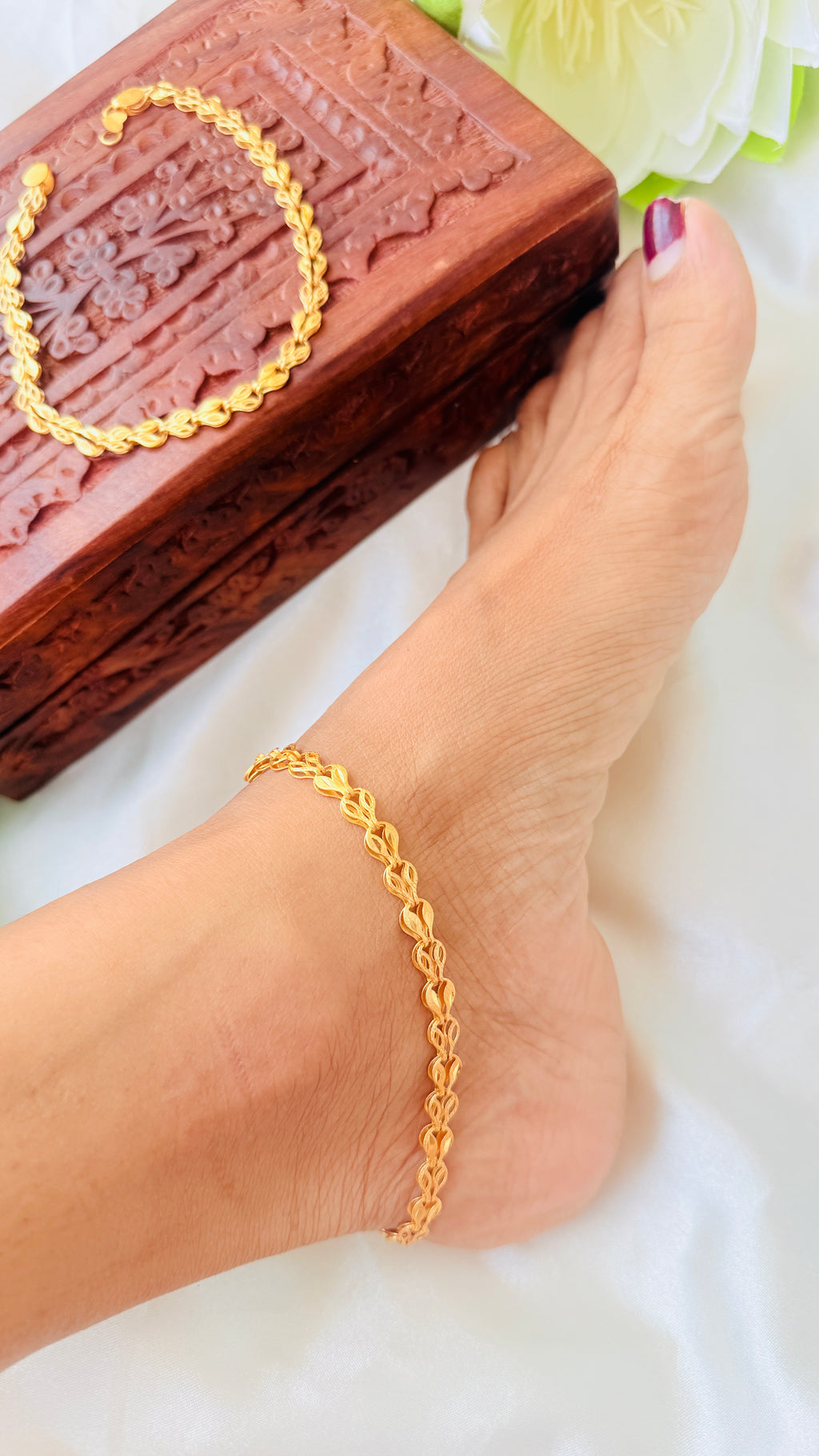 Ela Matte Finished Gold Plated Anklets RJ402