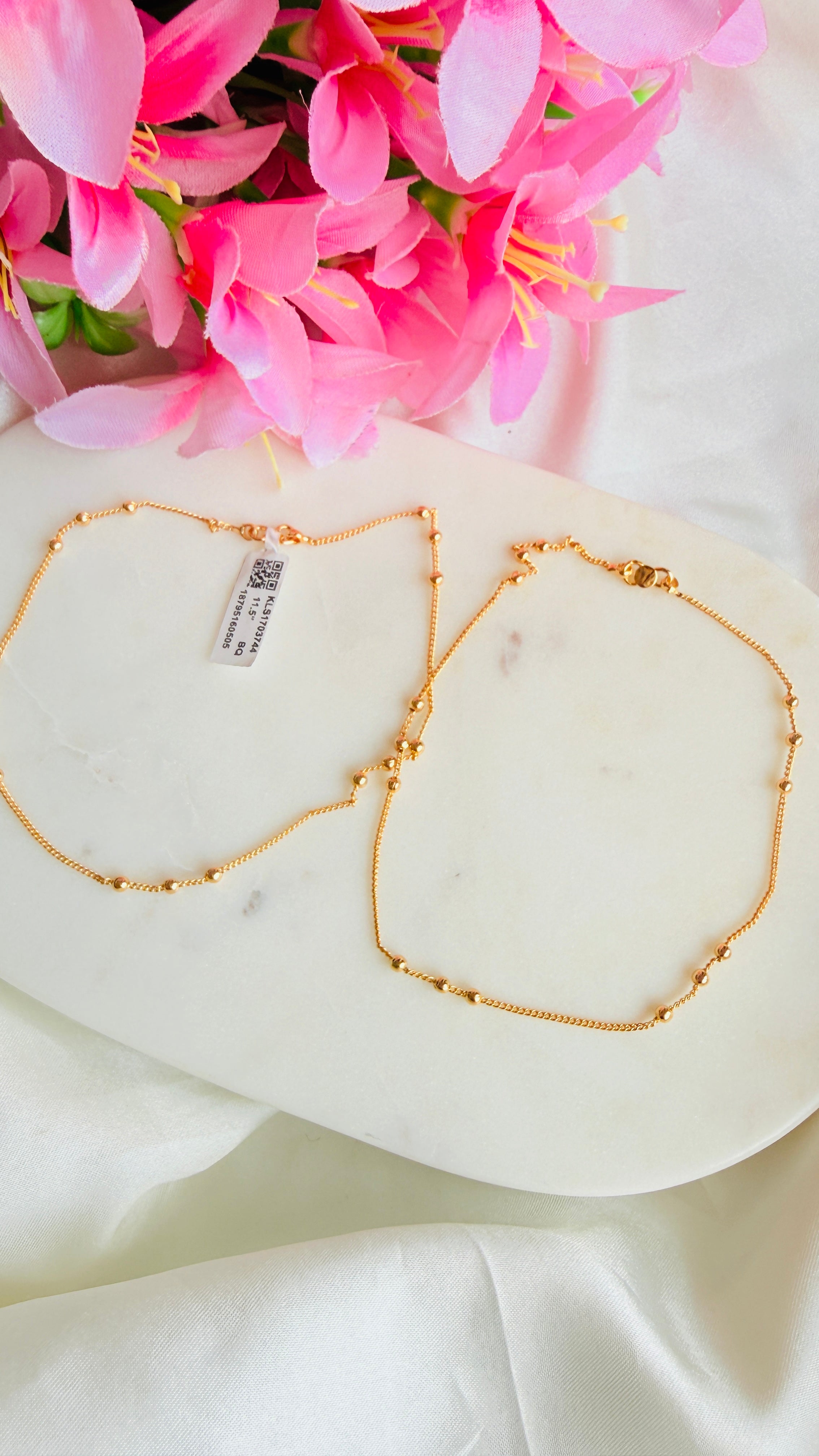 Triple beads thin Gold Plated Anklets RJ358