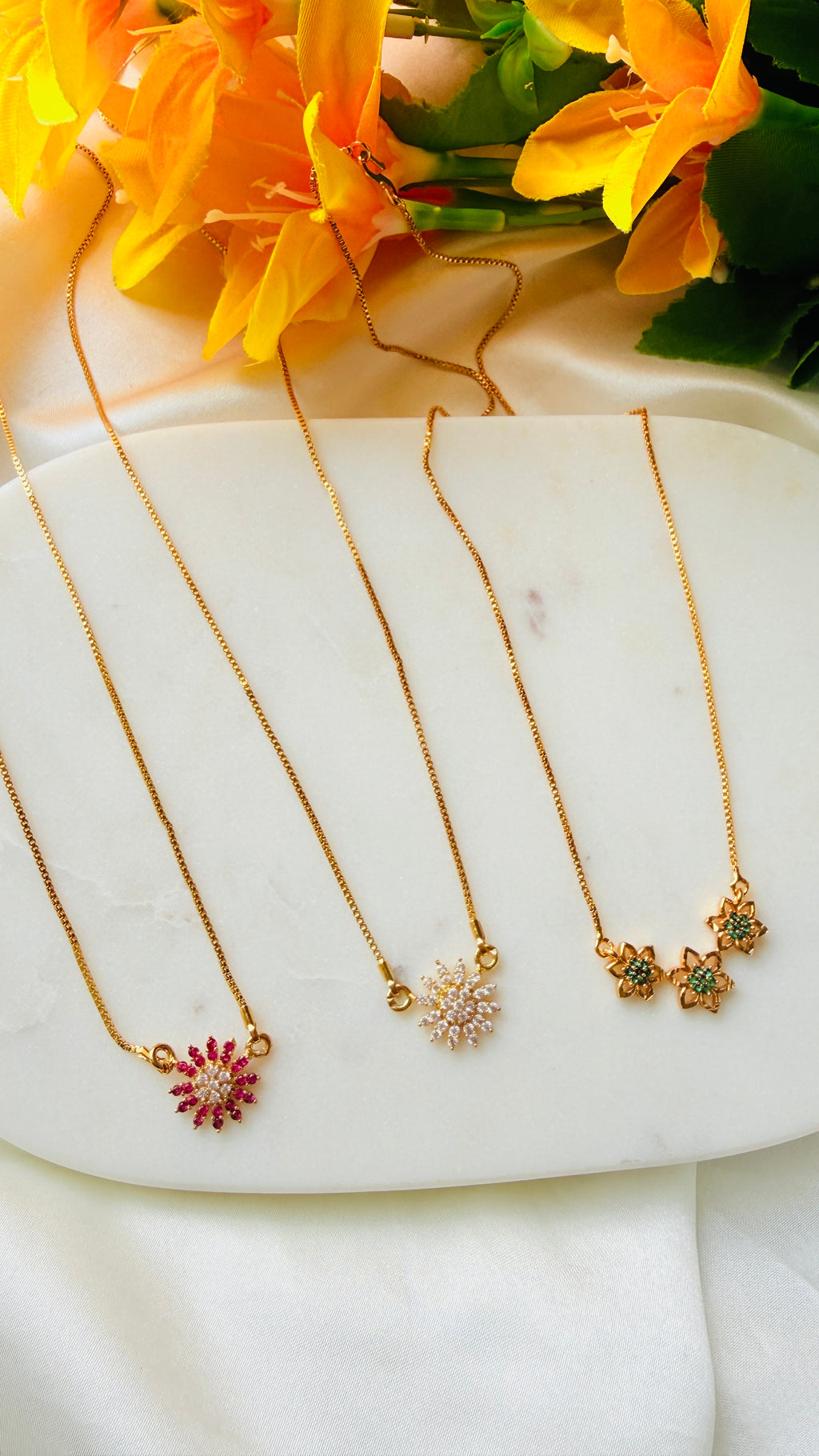 Triple Poovu Cute Diamond Replica Necklace RJ360