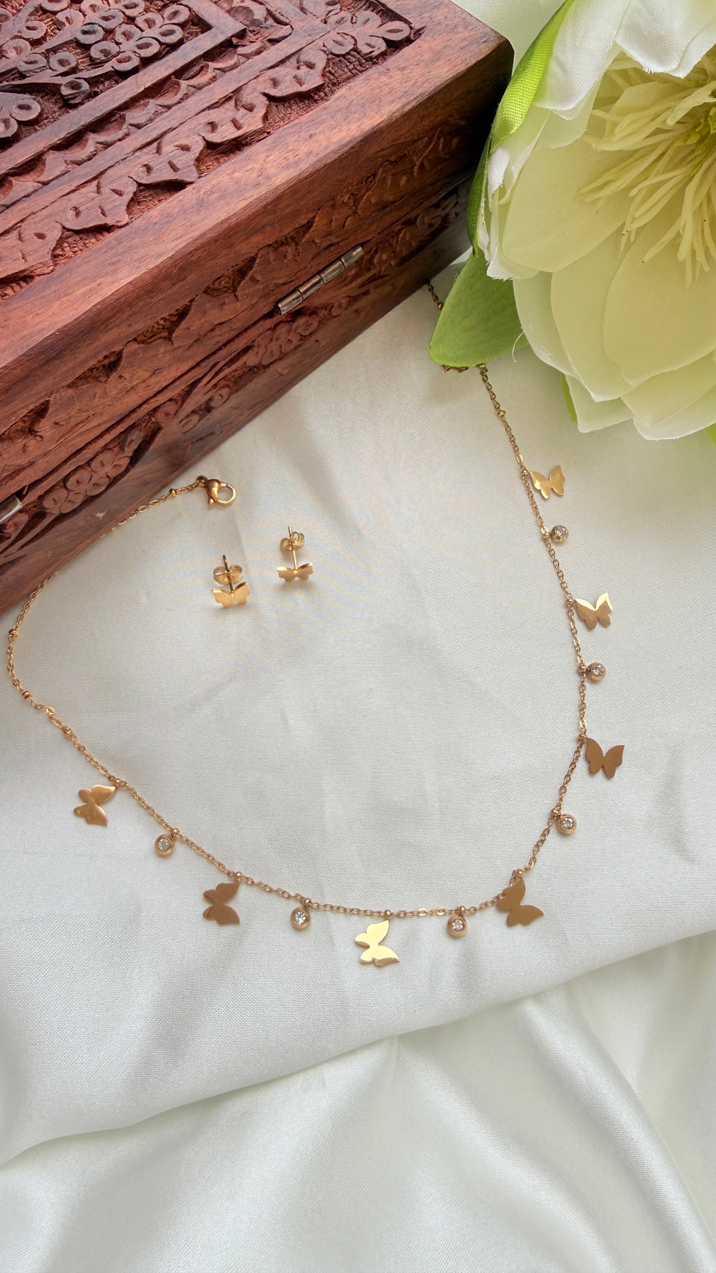 Butterfly Glow Anti Tarnish Stainless Steel Necklace Set RJ328