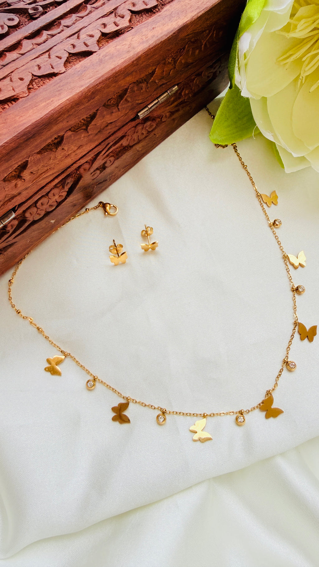 Butterfly Glow Anti Tarnish Stainless Steel Necklace Set RJ328