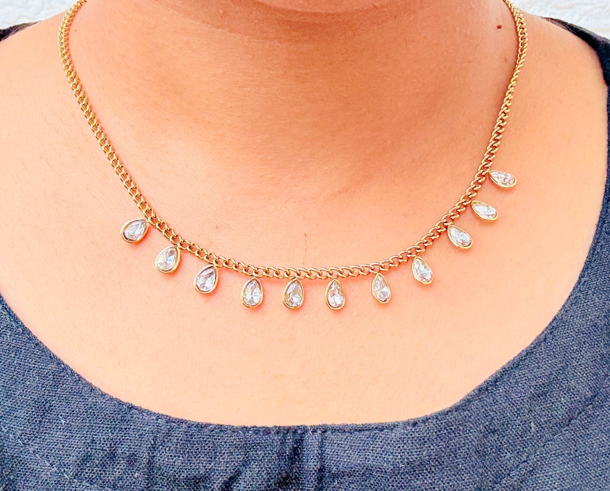 Rain Drops Anti tarnish stainless steel neck Chain RJ105