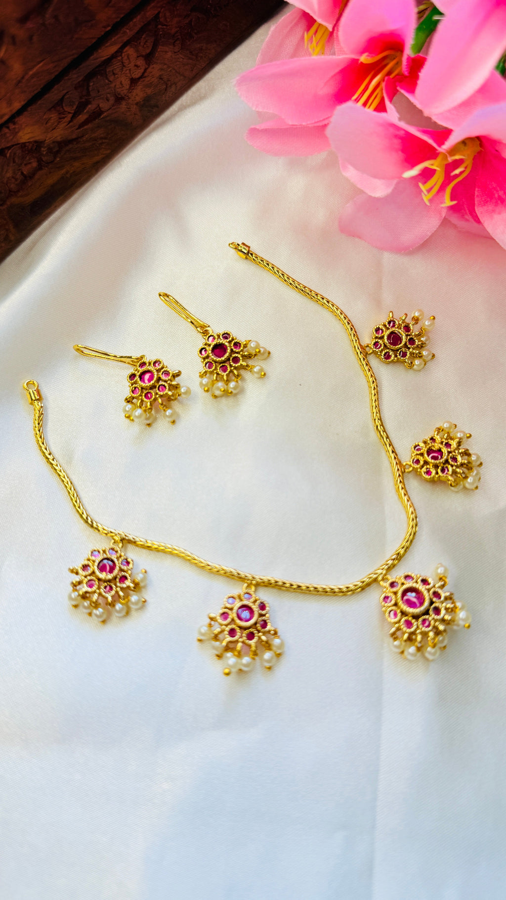 Traditional Kemp Attigai Necklace Set Ruby RJ183