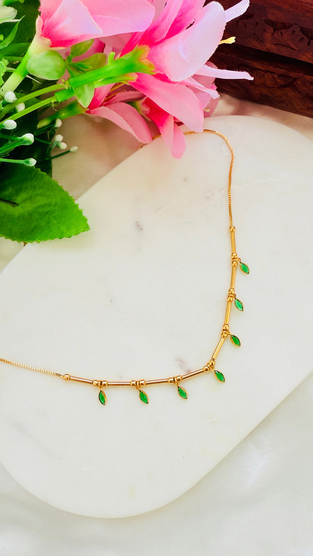 Emerald Rice Drop Gold Plated Necklace RJ234