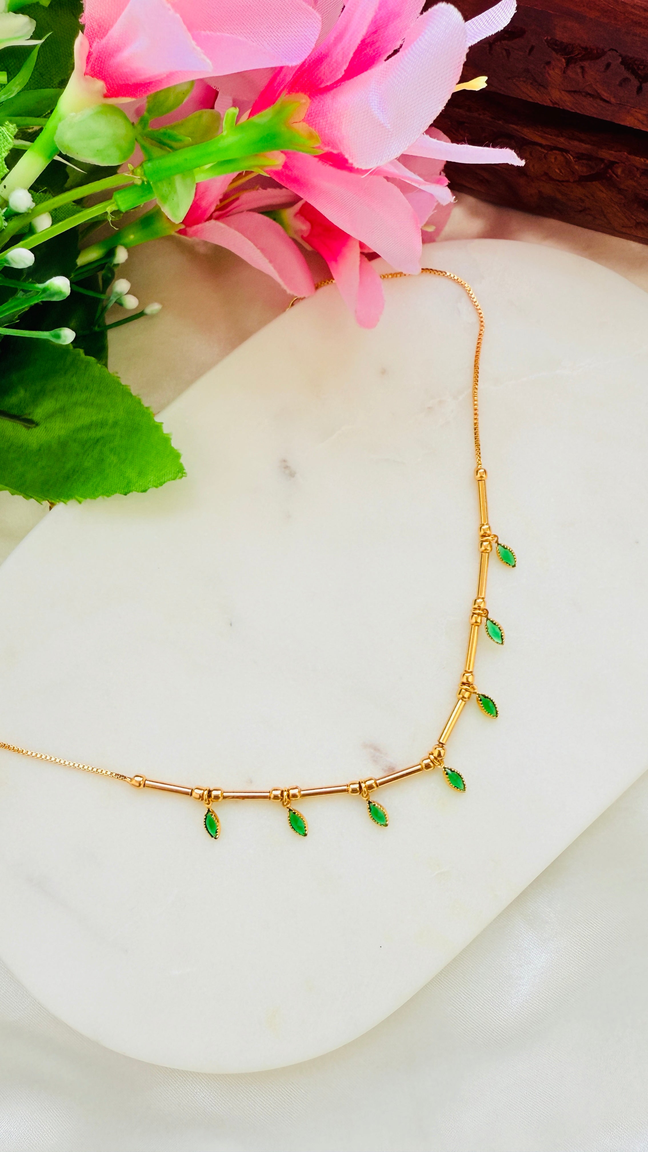 Emerald Rice Drop Gold Plated Necklace RJ234