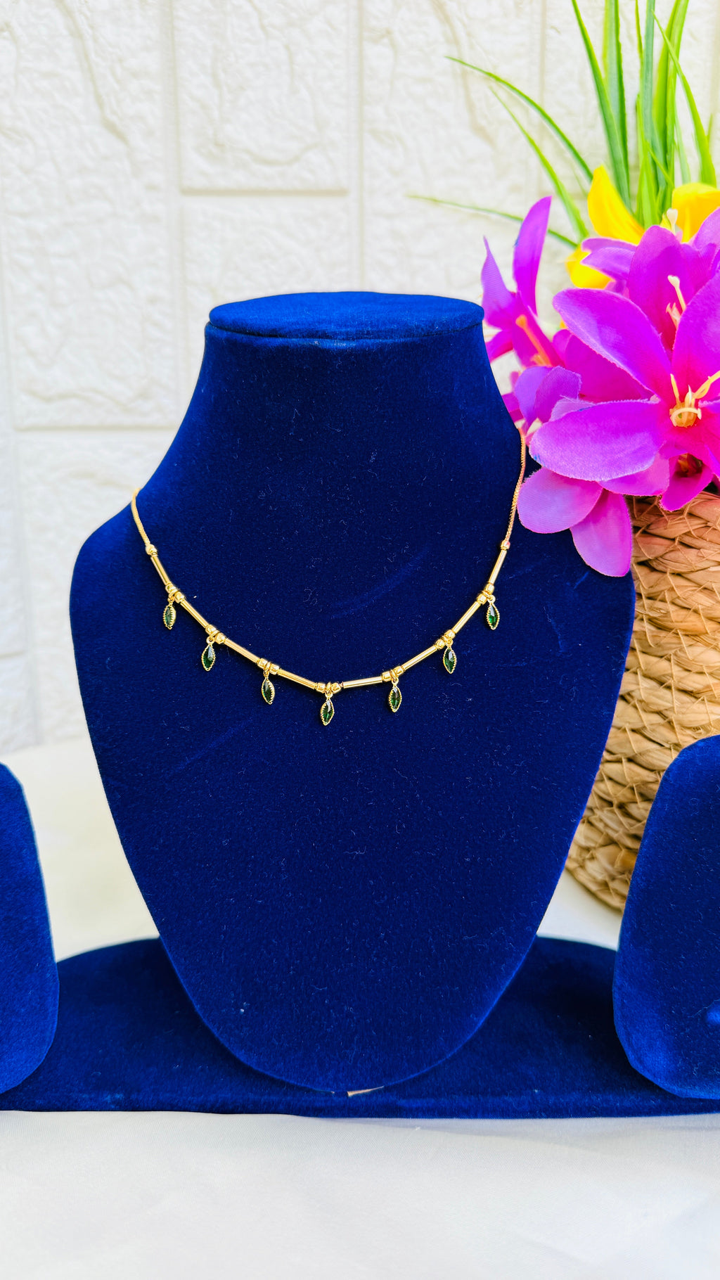 Emerald Rice Drop Gold Plated Necklace RJ234