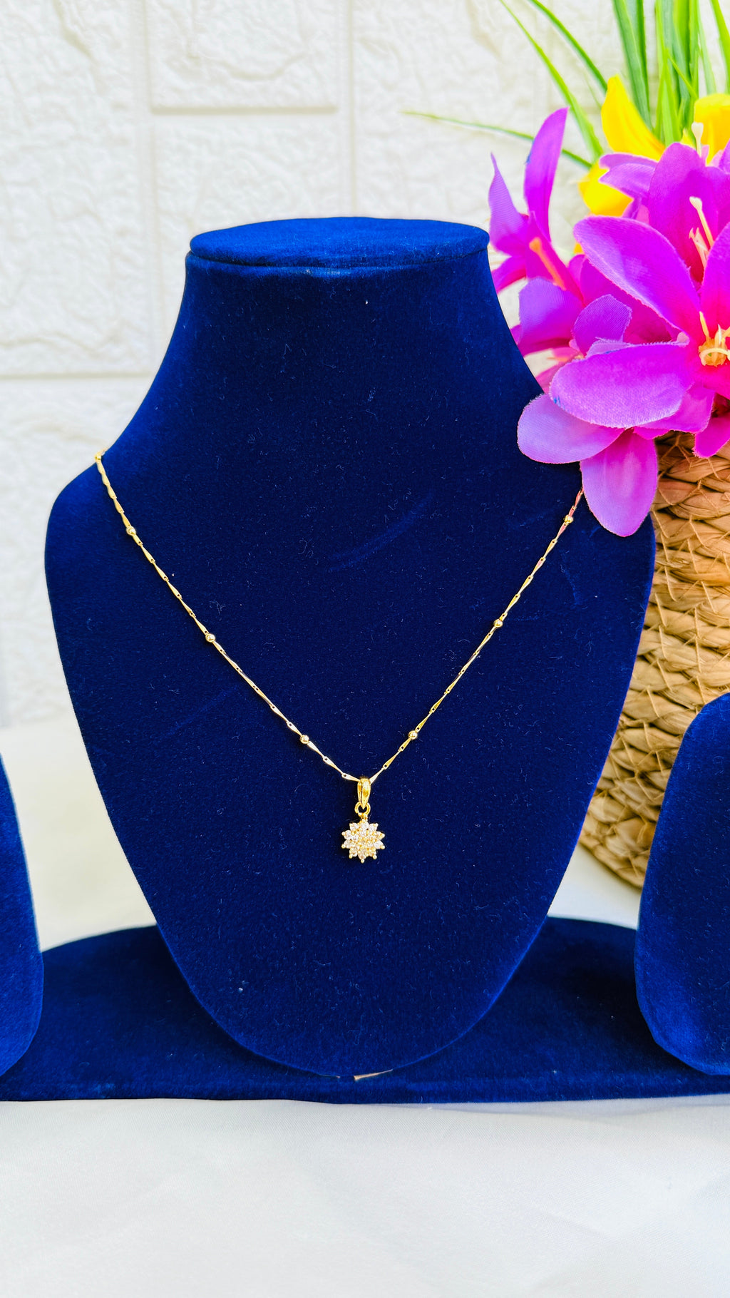 Diamond Drops Gold Plated Necklace RJ235