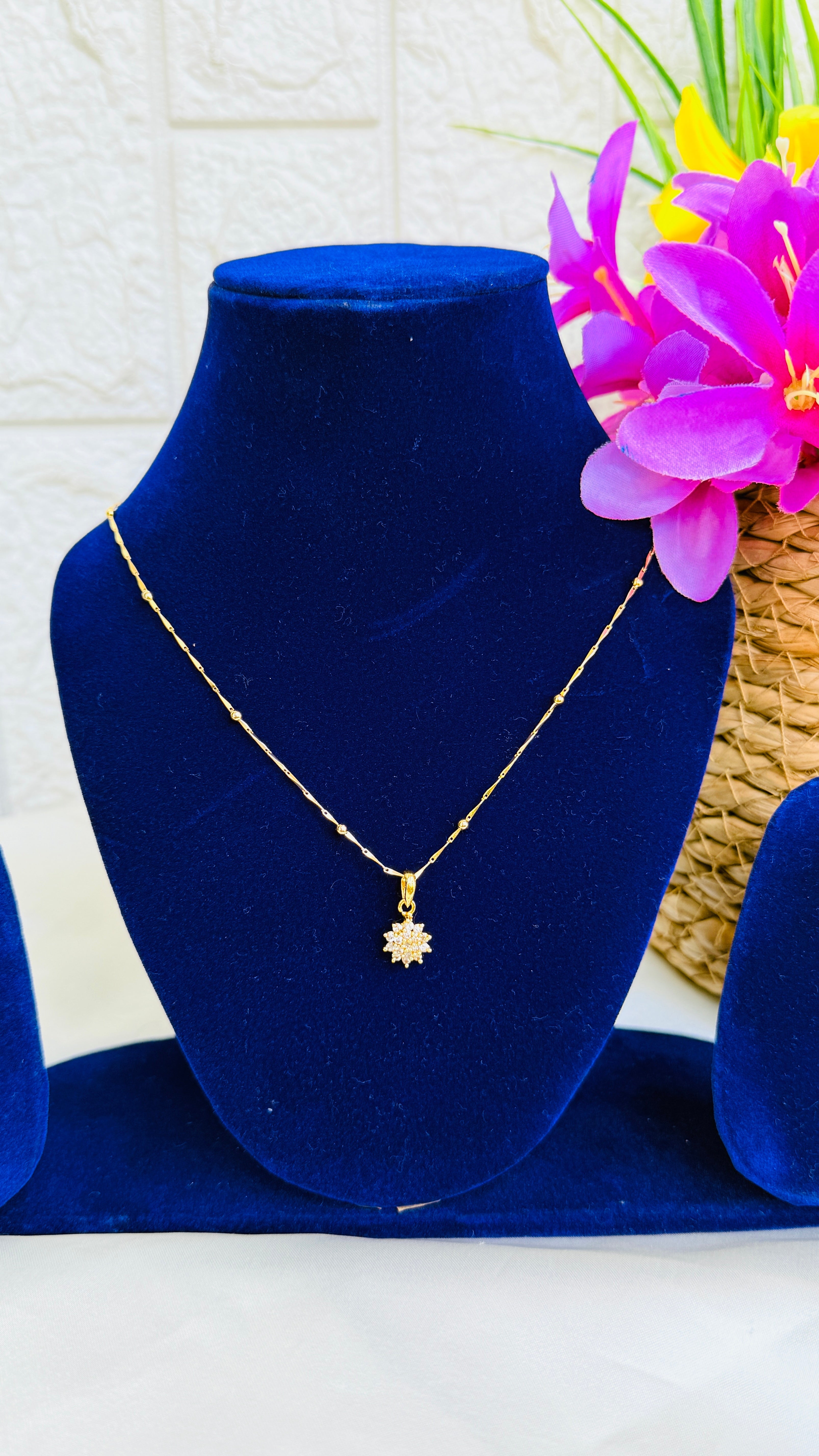 Diamond Drops Gold Plated Necklace RJ235