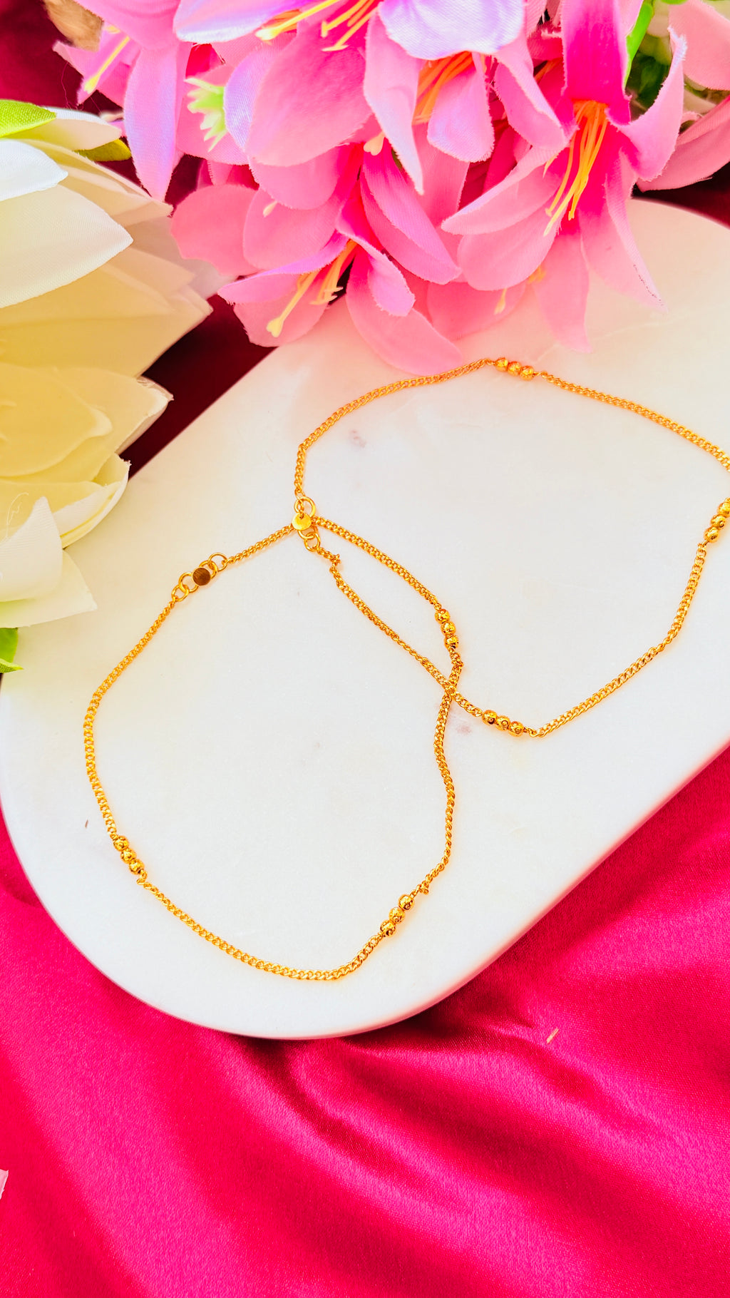 Triple Beaded Gold Plated Anklets RJ260