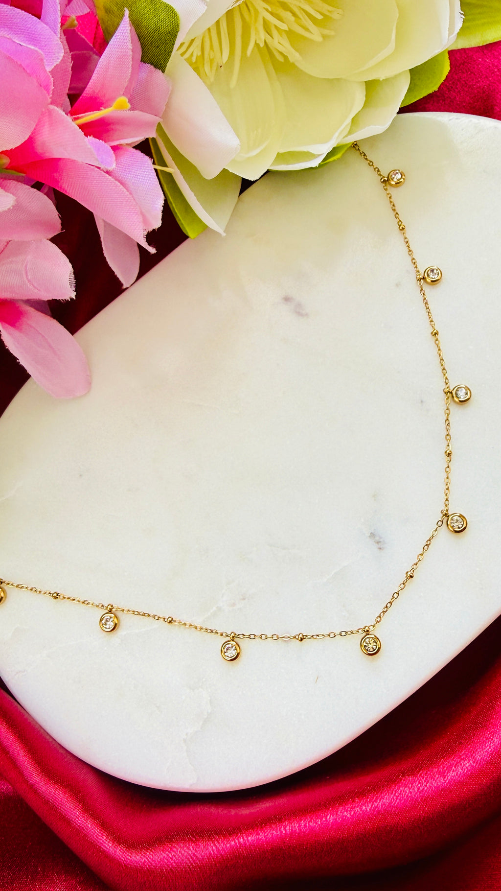 Bubbles White Stone Anti Tarnish Stainless Steel Necklace RJ291