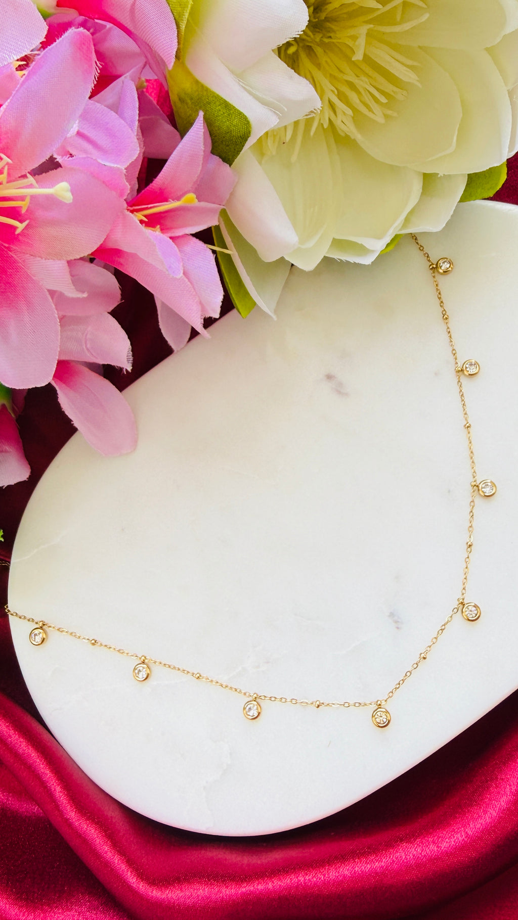 Bubbles White Stone Anti Tarnish Stainless Steel Necklace RJ291