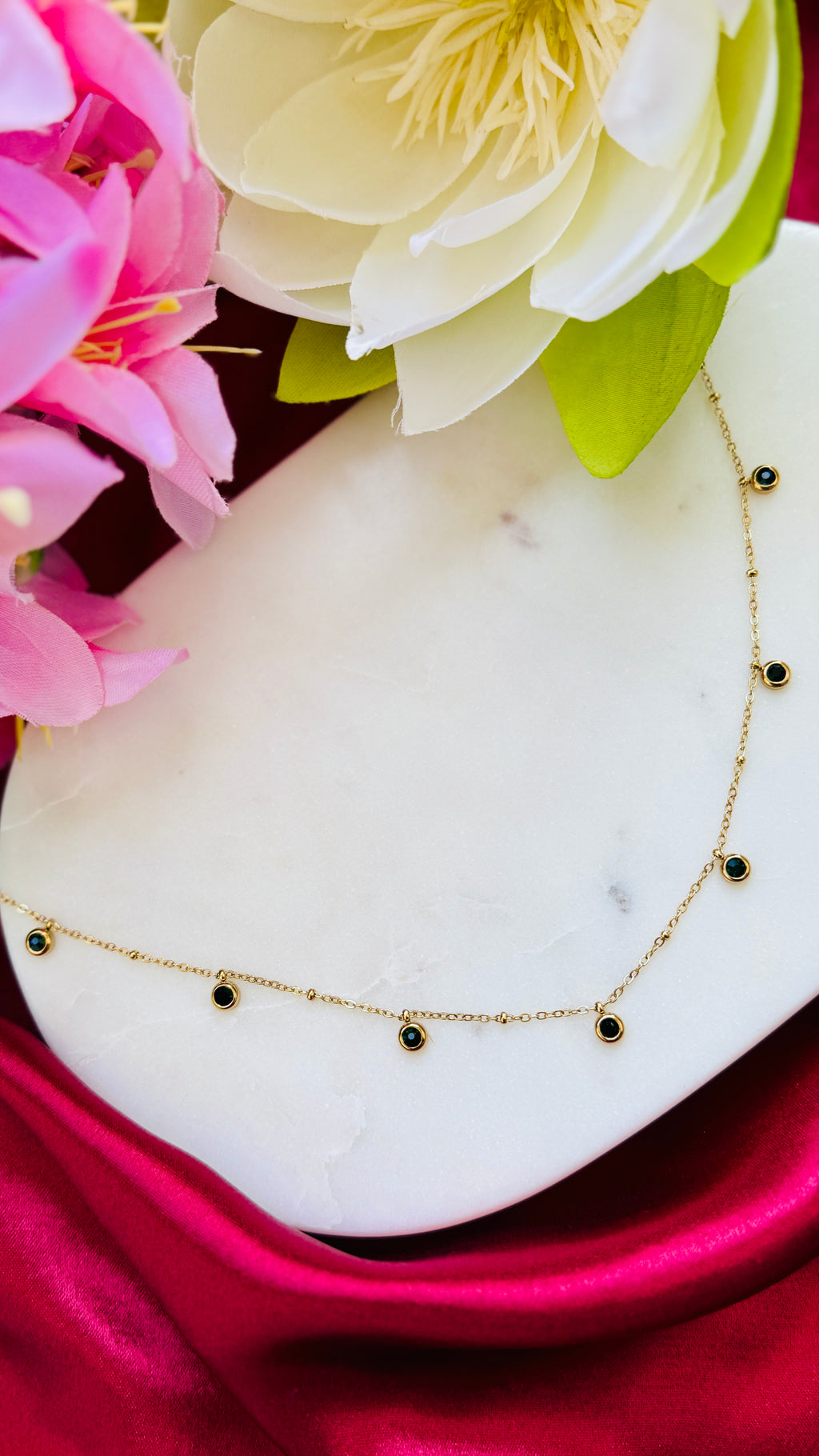 Bubbles Green Stone Anti Tarnish Stainless Steel Necklace RJ292