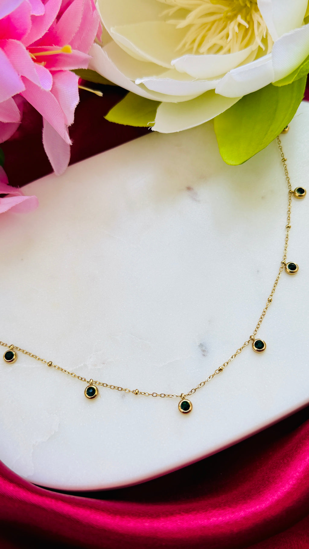 Bubbles Green Stone Anti Tarnish Stainless Steel Necklace RJ292