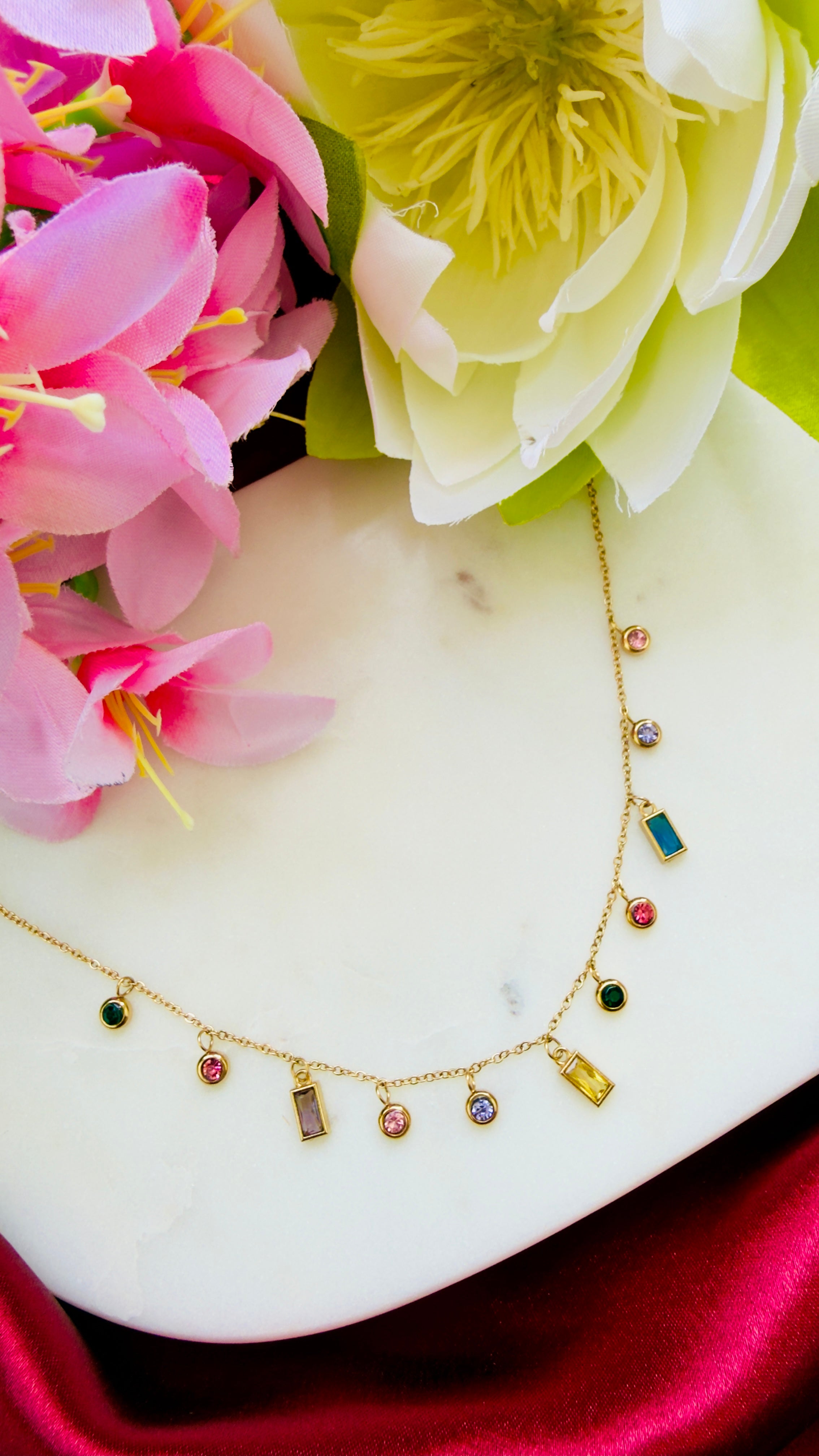 Dew Drops Multi Stone Anti Tarnish Stainless Steel Necklace RJ289