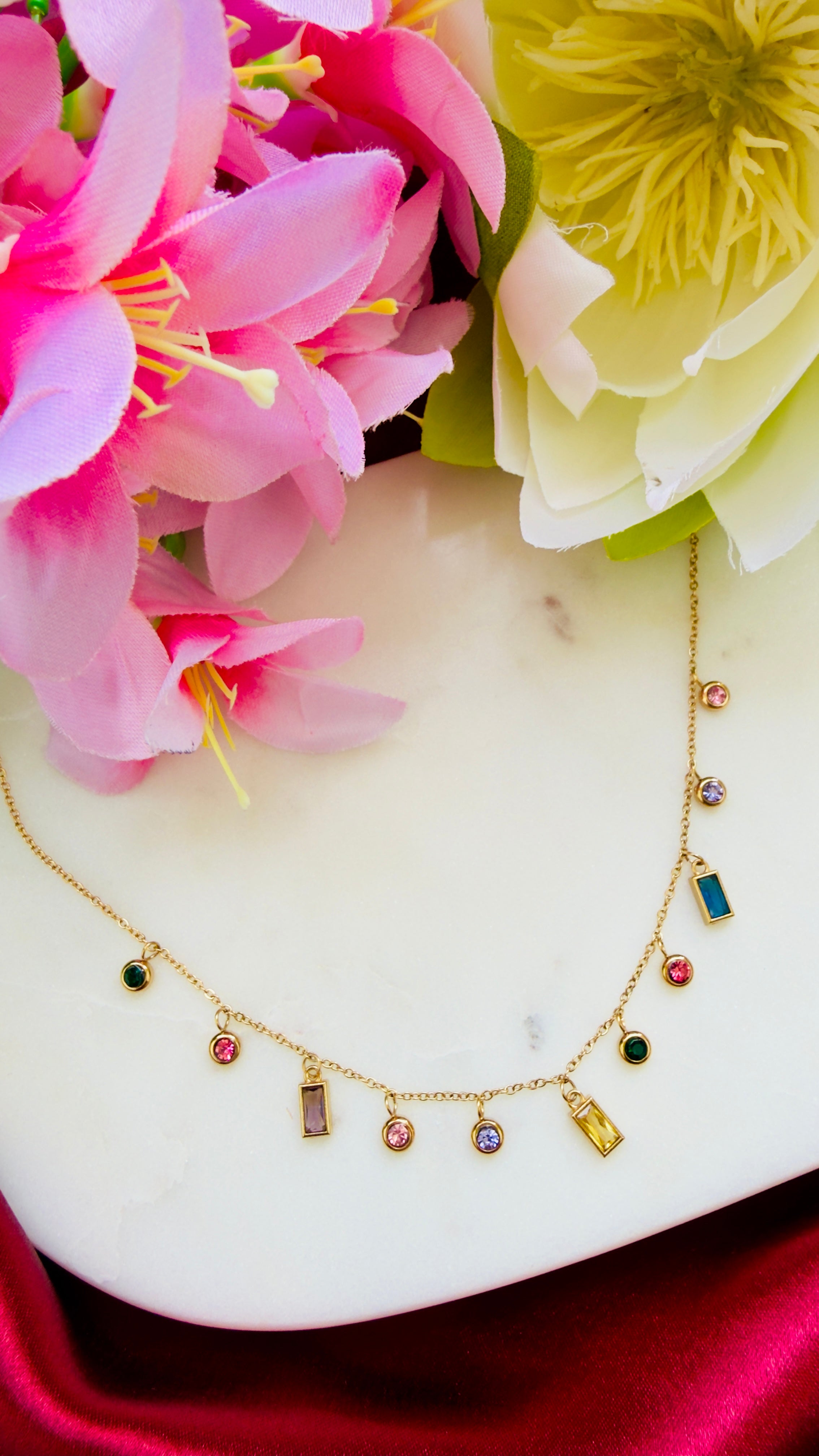 Dew Drops Multi Stone Anti Tarnish Stainless Steel Necklace RJ289