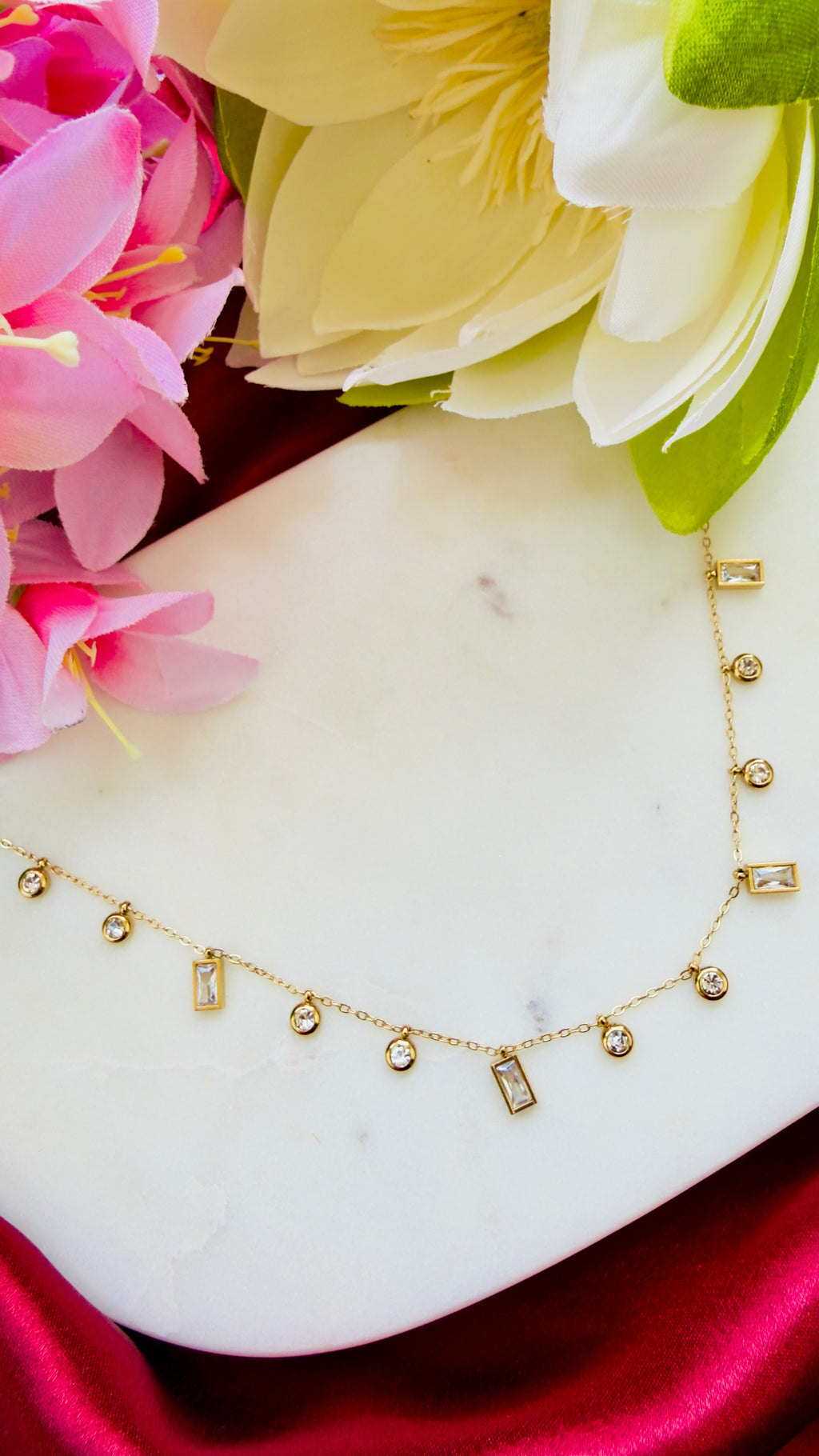Dew Drops White Stone Anti Tarnish Stainless Steel Necklace RJ288