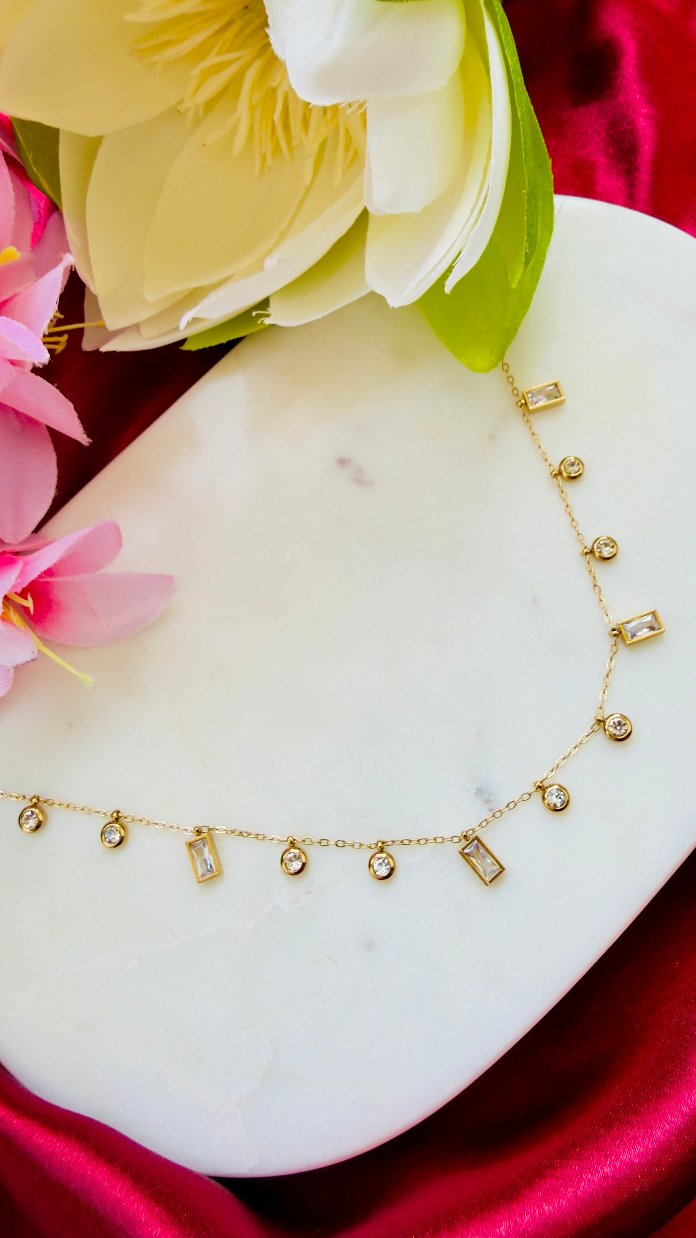 Dew Drops White Stone Anti Tarnish Stainless Steel Necklace RJ288