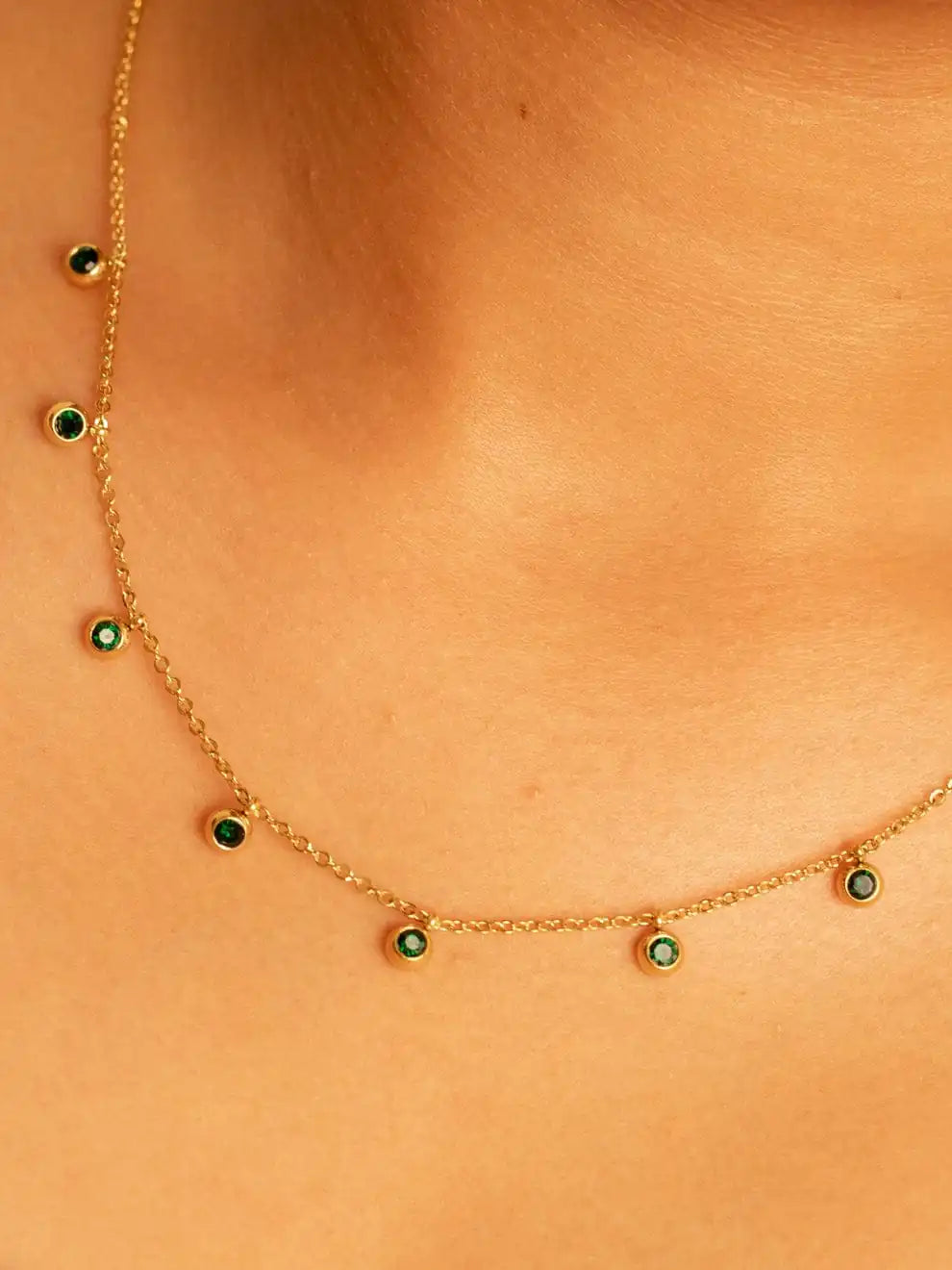 Bubbles Green Stone Anti Tarnish Stainless Steel Necklace RJ292