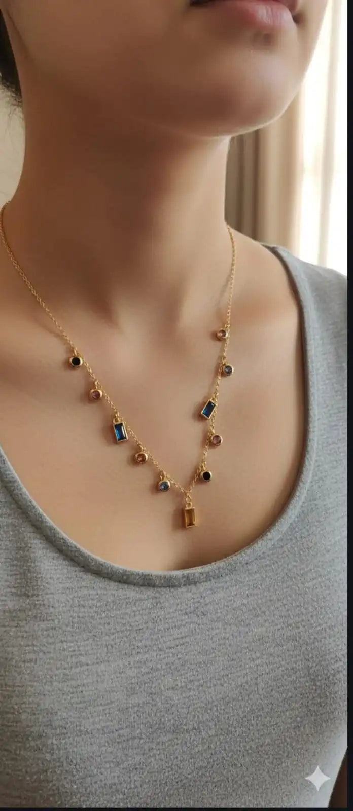 Dew Drops Multi Stone Anti Tarnish Stainless Steel Necklace RJ289